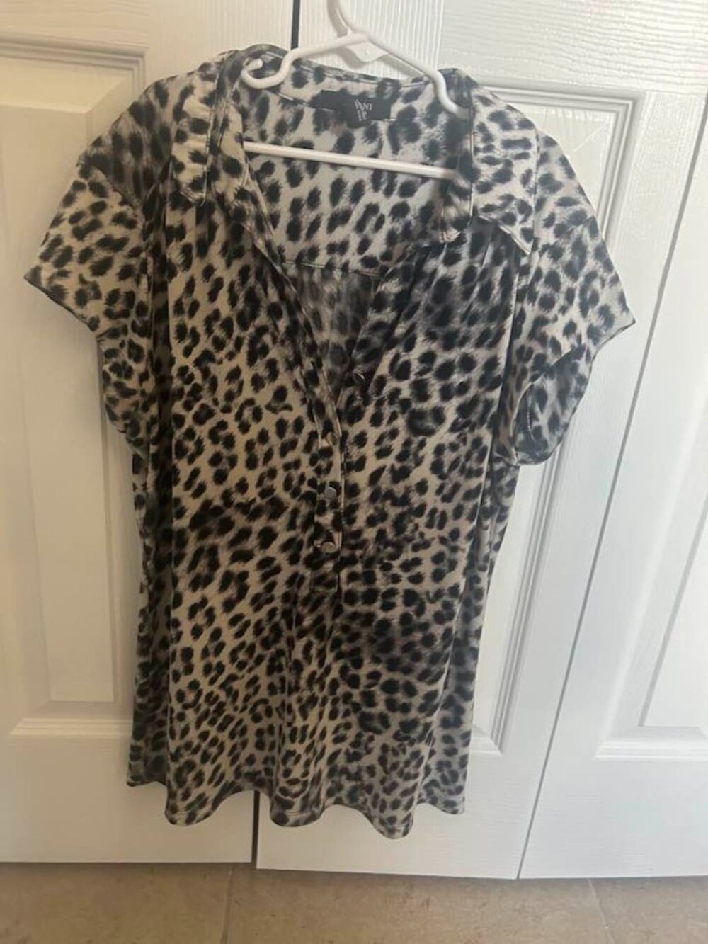 Black &white Med -short sleeve v-neck- button up mid to neckline - gently worn